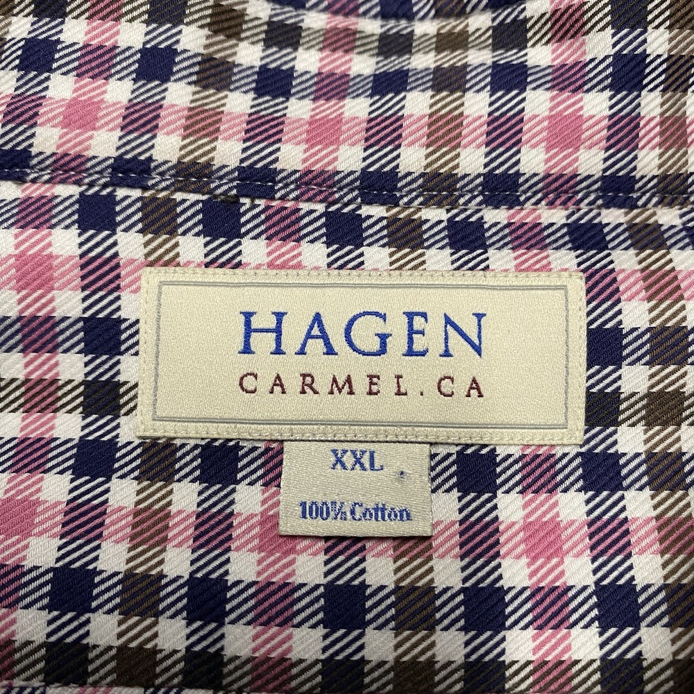 Hagen Carmel Fit Shirt Mens XXL Blue Pink Gingham Check Plaid Cotton Casual Prep - Picture 3 of 8